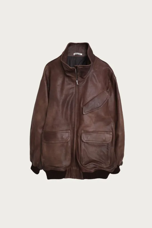 Heavy Lamb Leather Zip Blouson - Dark Brown made by Auralee