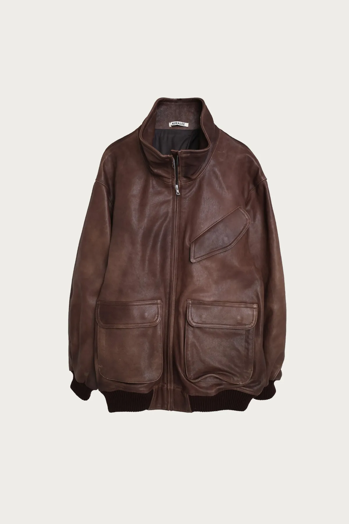 Heavy Lamb Leather Zip Blouson - Dark Brown sold by Canoe Club