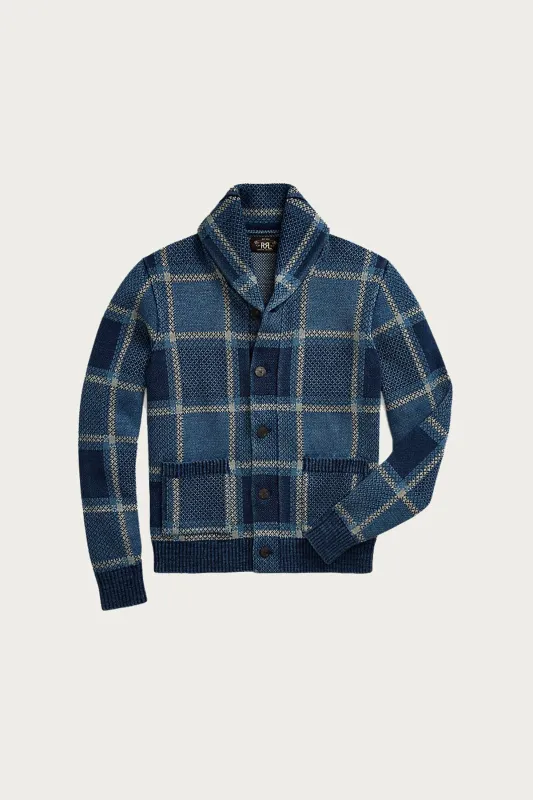 Indigo Plaid Cotton-Linen Cardigan - Blue/Multi sold by Canoe Club