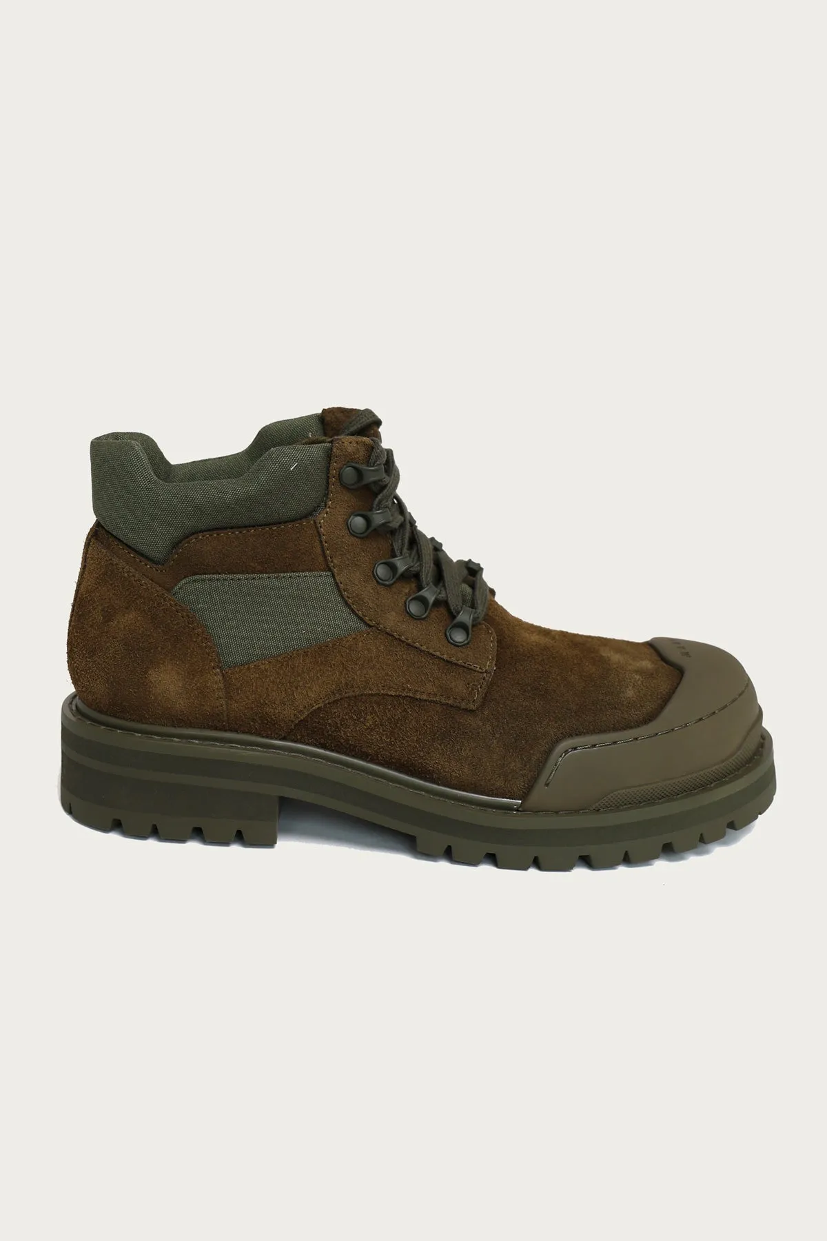 Green Suede Combat Boot - Brown/Green sold by Canoe Club