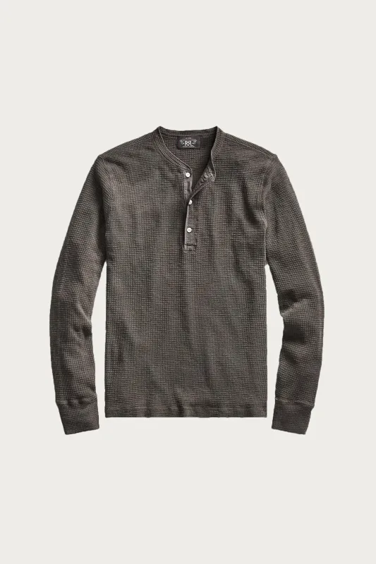 Waffle-Knit Henley Shirt - Faded Black Canvas made by RRL