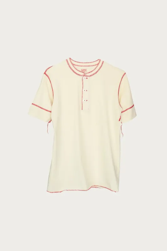 70's L/S Henley - Natural x Red Stitch made by Canoe Club
