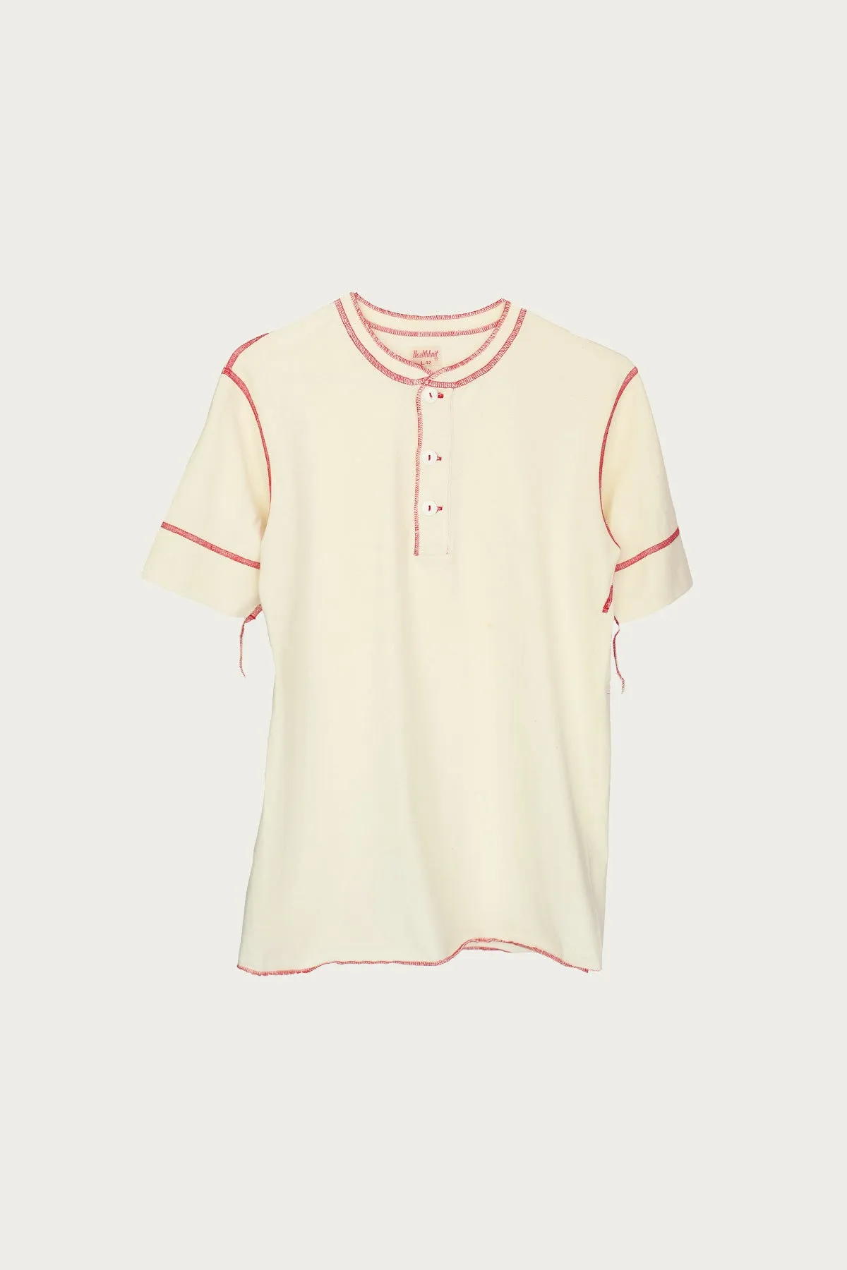 70's L/S Henley - Natural x Red Stitch sold by Canoe Club