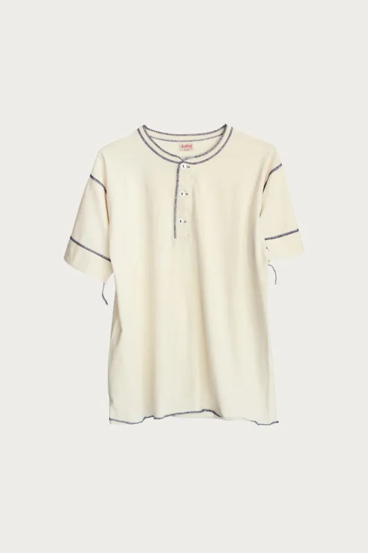 70's L/S Henley - Natural x Navy Stitch made by Canoe Club