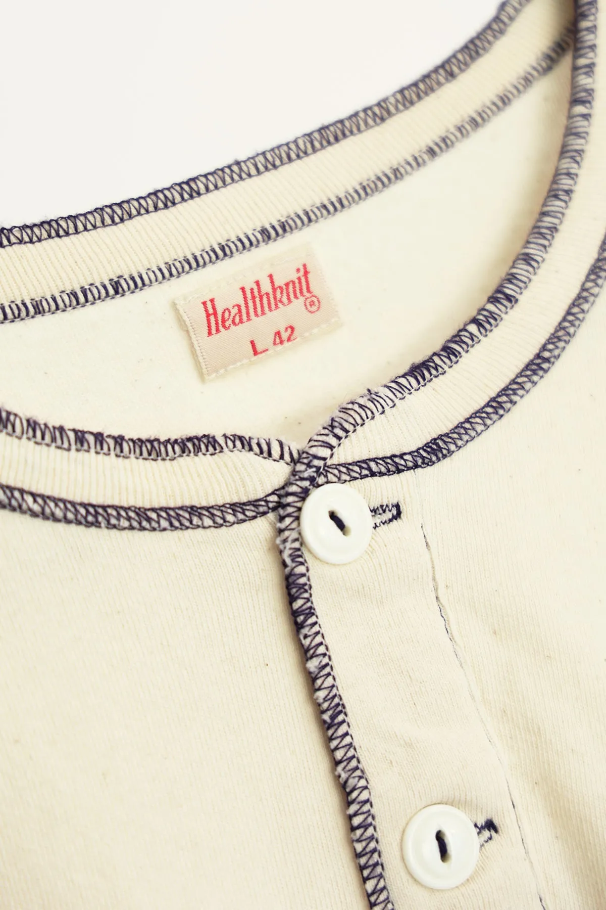 70's L/S Henley - Natural x Navy Stitch sold by Canoe Club product image thumbnail 2
