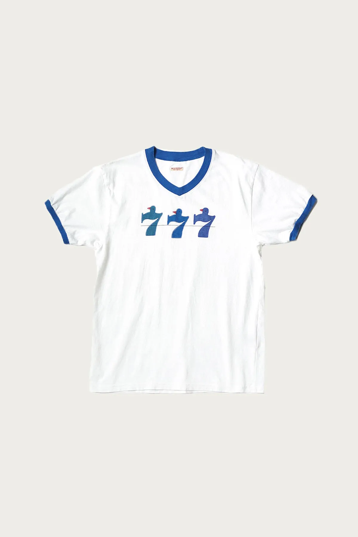 20/-Jersey V-Neck RINGER T (Lucky Battery Bird) - White sold by Canoe Club