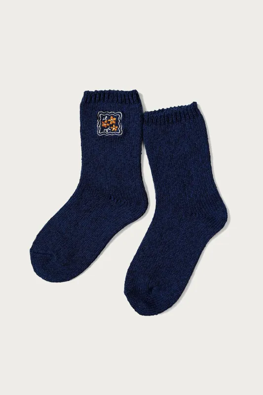 56 Yarns COOKIE Embroidery Socks - Navy made by Kapital