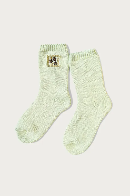 56 Yarns COOKIE Embroidery Socks - Light Green made by Kapital