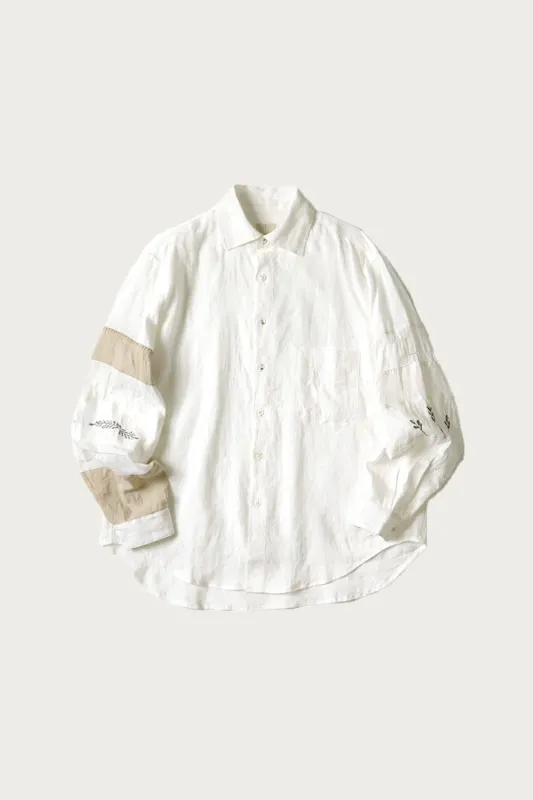 Linen Drawn Work Hippie Sleeve Shirt - White made by Kapital