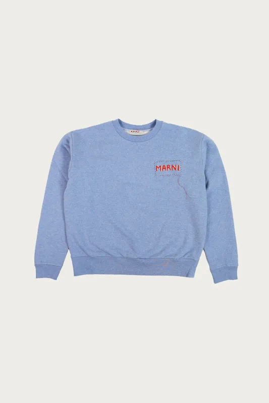 Loopback Cotton Crewneck Sweater - Light Blue made by Marni