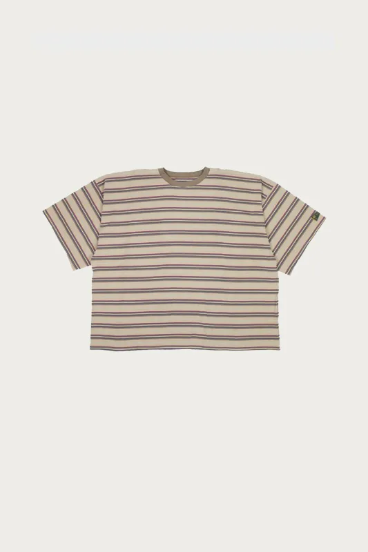 Multi Stripe Jersey HUGE-T - Beige/Navy made by Kapital