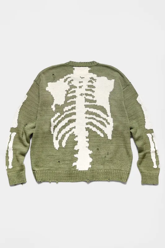 5G Cotton Knit BONE Crew Sweater - Khaki made by Kapital