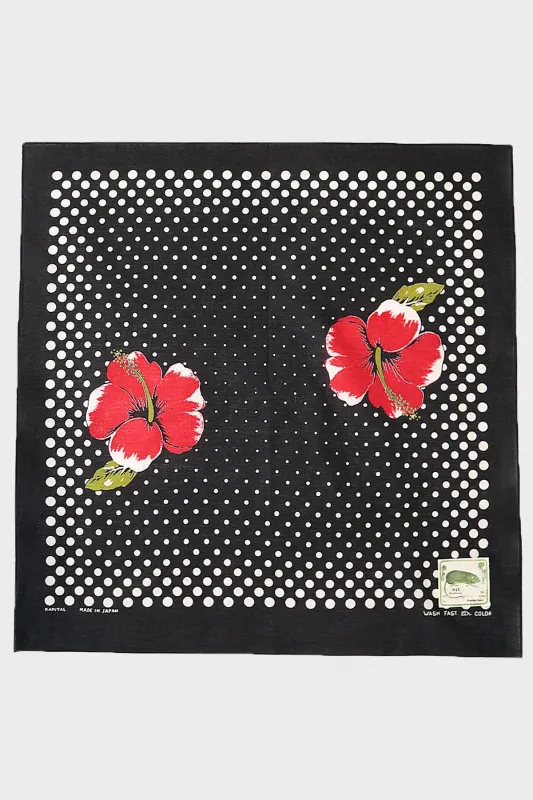 Fastcolor Selvedge Bandana (Coco Hibiscus) - Black made by Kapital