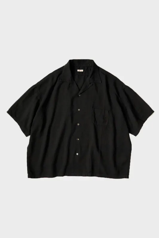 Soft Linen Open Collar BIG Shirt - Black made by Kapital