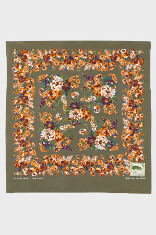 Fastcolor Selvedge Bandanna (NADESHIKO-Champetre) - Khaki/Orange #2 made by Kapital