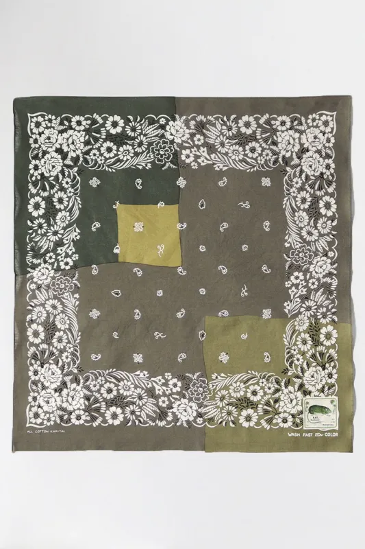 Fastcolor Selvedge Bandana (GARDEN Patchwork) - Khaki made by Kapital