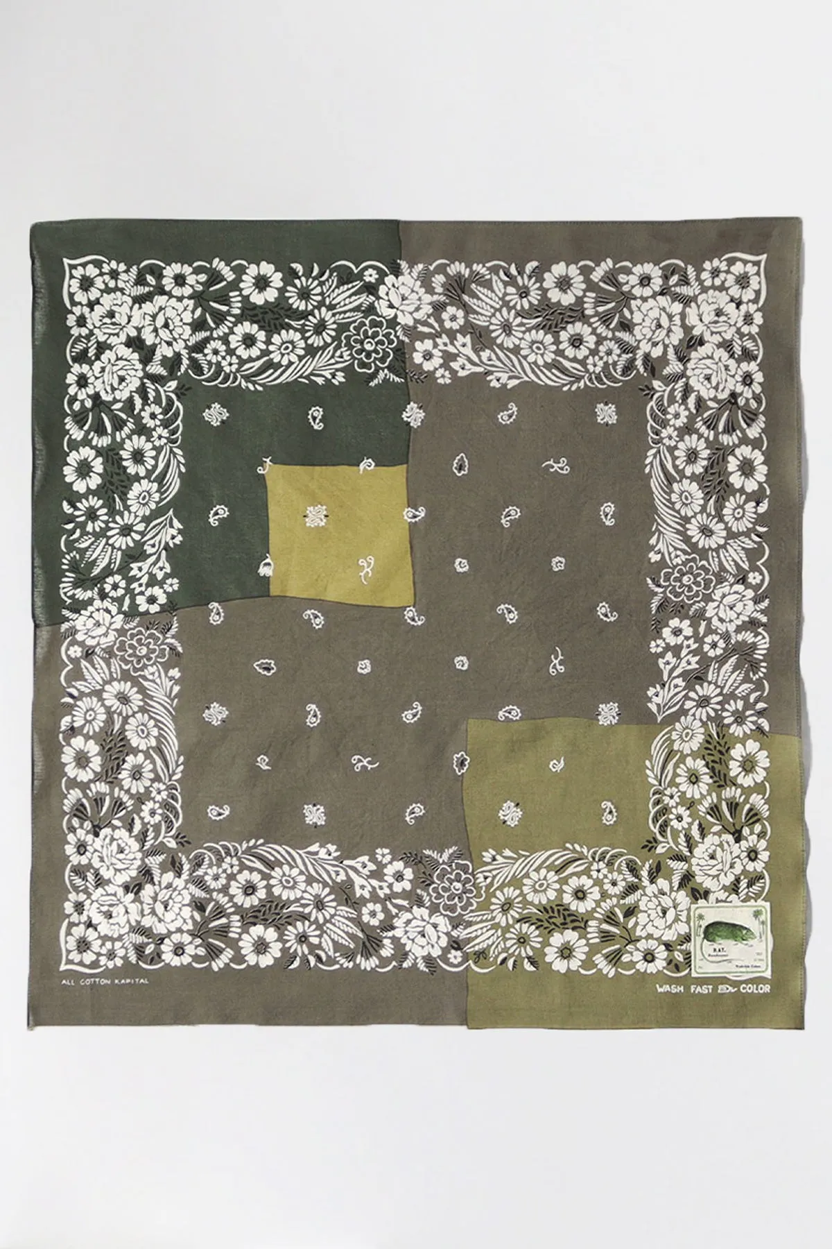 Fastcolor Selvedge Bandana (GARDEN Patchwork) - Khaki sold by Canoe Club