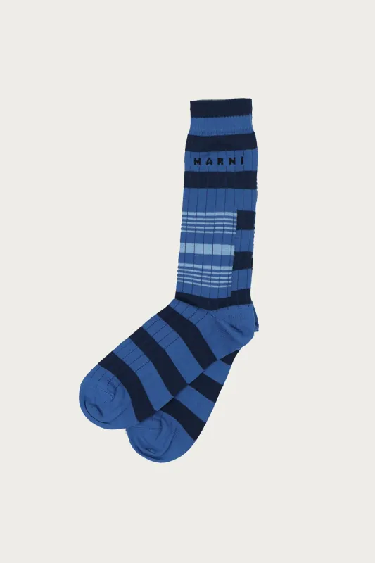 Faded Cotton Striped Socks - Azure made by Marni
