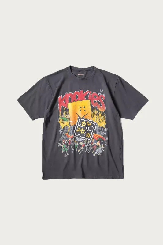 20/-Jersey Crew T (BUSTER PECKISH BOWY) - Black made by Kapital