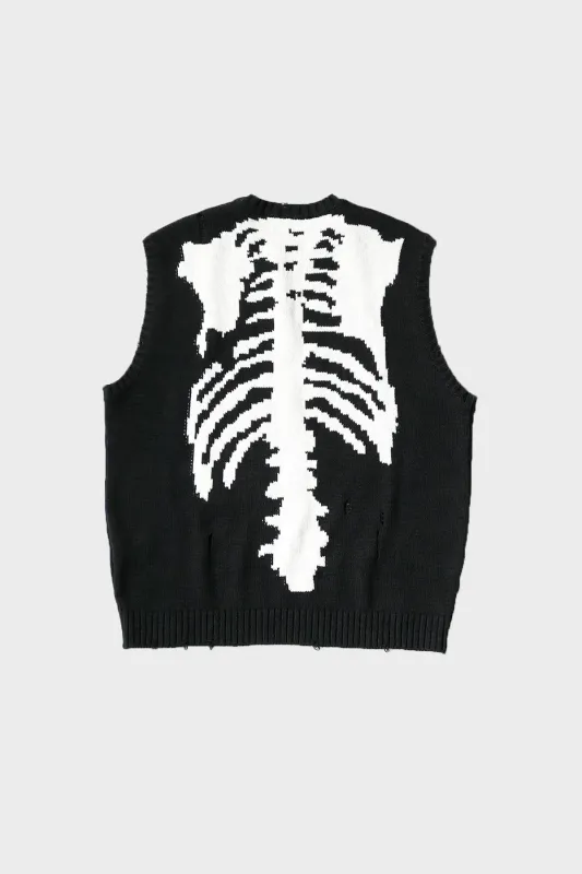 5G Cotton Knit BONE Vest - Black made by Kapital