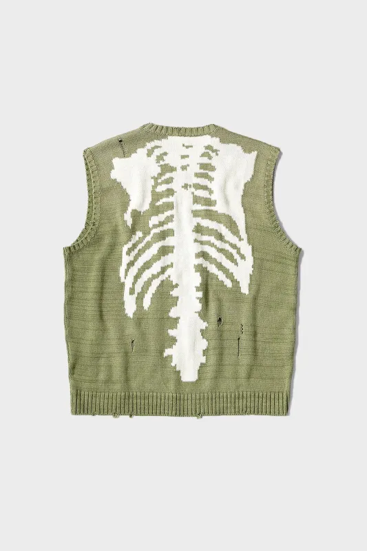 5G Cotton Knit BONE Vest - Khaki made by Kapital