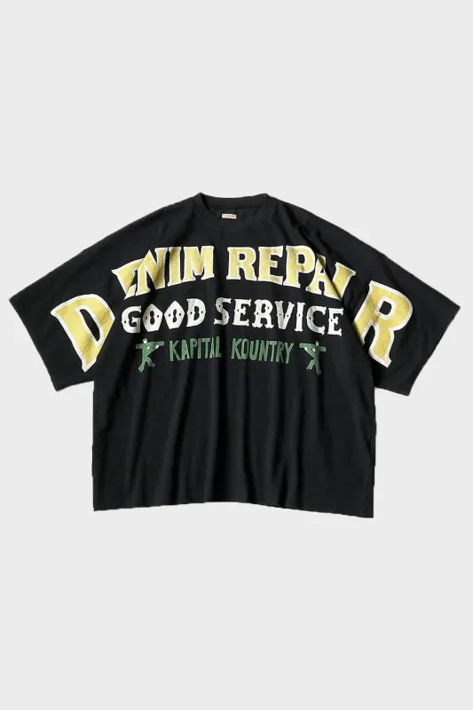 18.5/- Jersey HUGE-T (DENIM REPAIR) - Black made by Kapital
