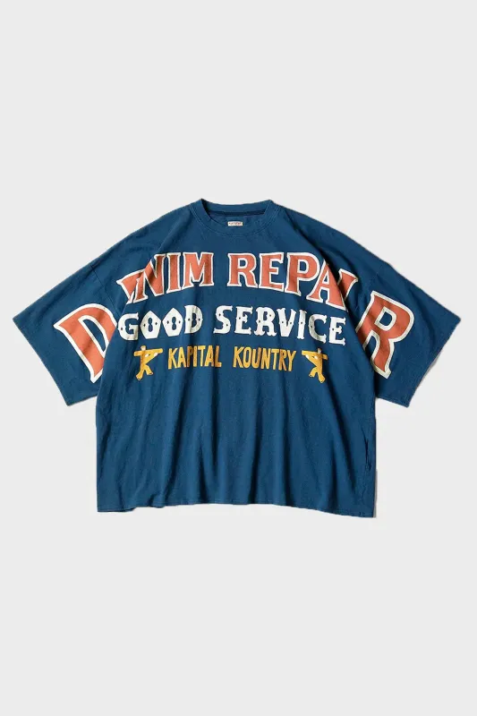 18.5/- Jersey HUGE-T (DENIM REPAIR) - Navy made by Kapital