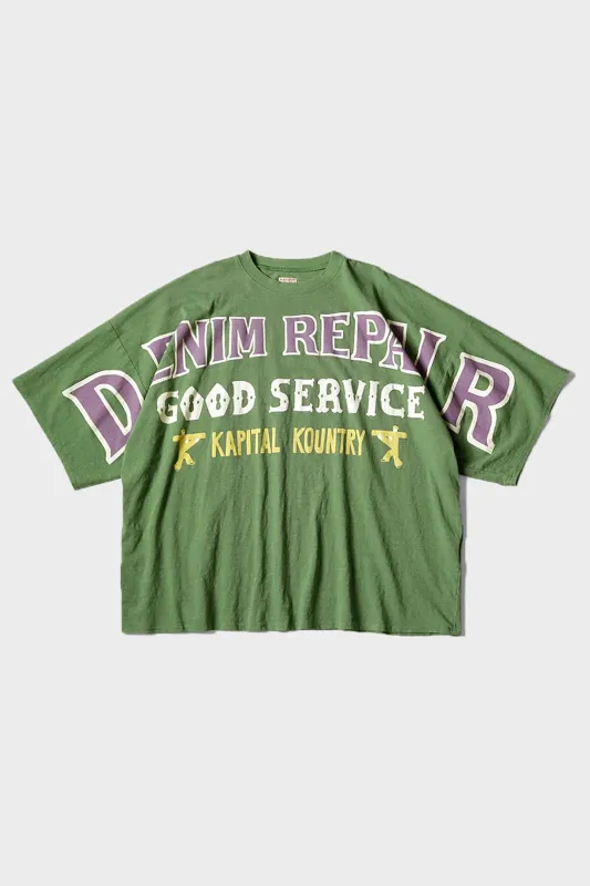 18.5/- Jersey HUGE-T (DENIM REPAIR) - Green made by Kapital
