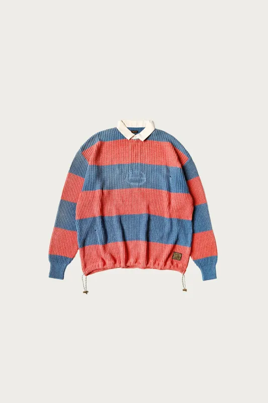 5G Cotton Knit RUGGER Shirt - Sax/Red sold by Canoe Club