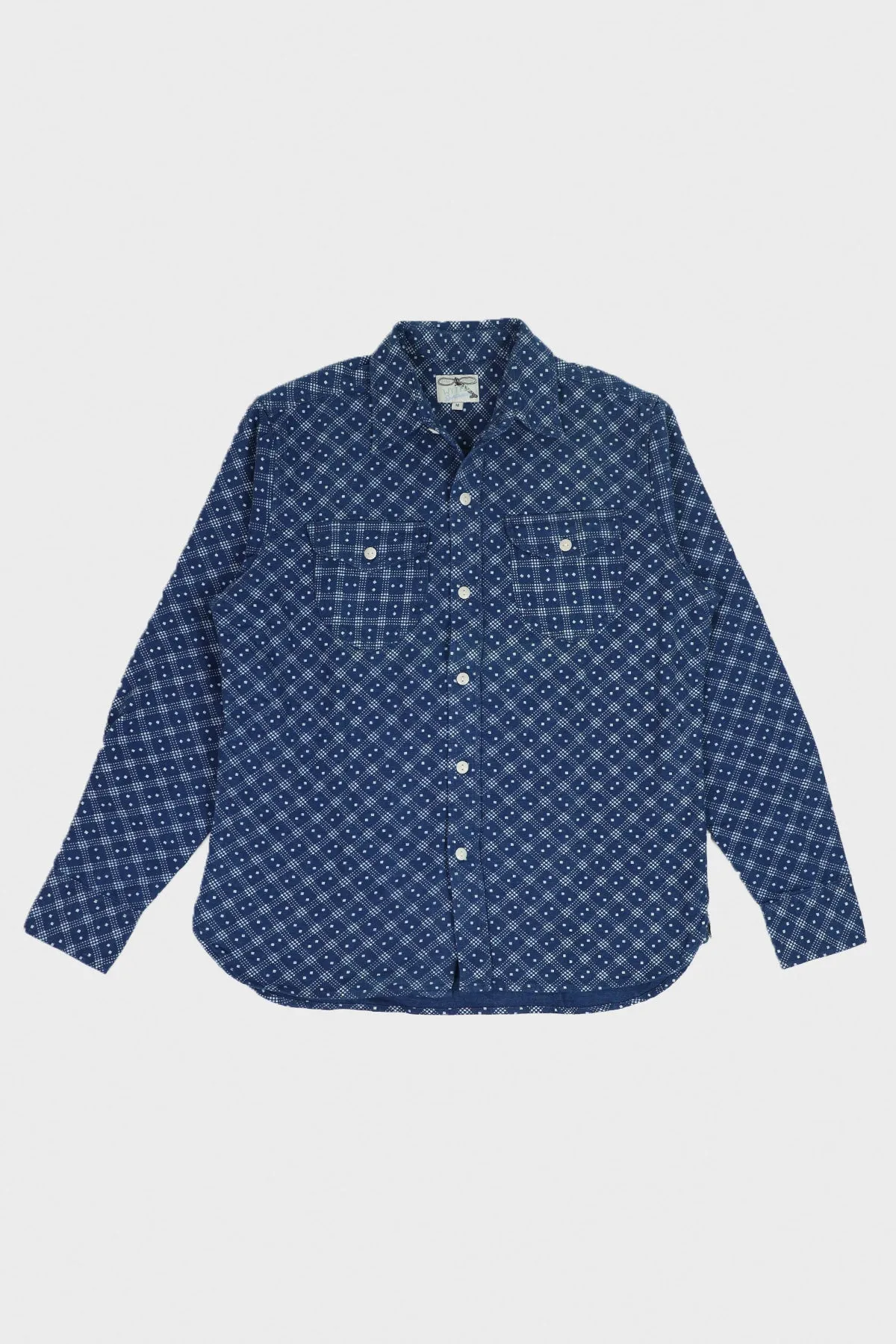 Indigo Discharge Diamond Flannel Workshirt - Indigo sold by Canoe Club