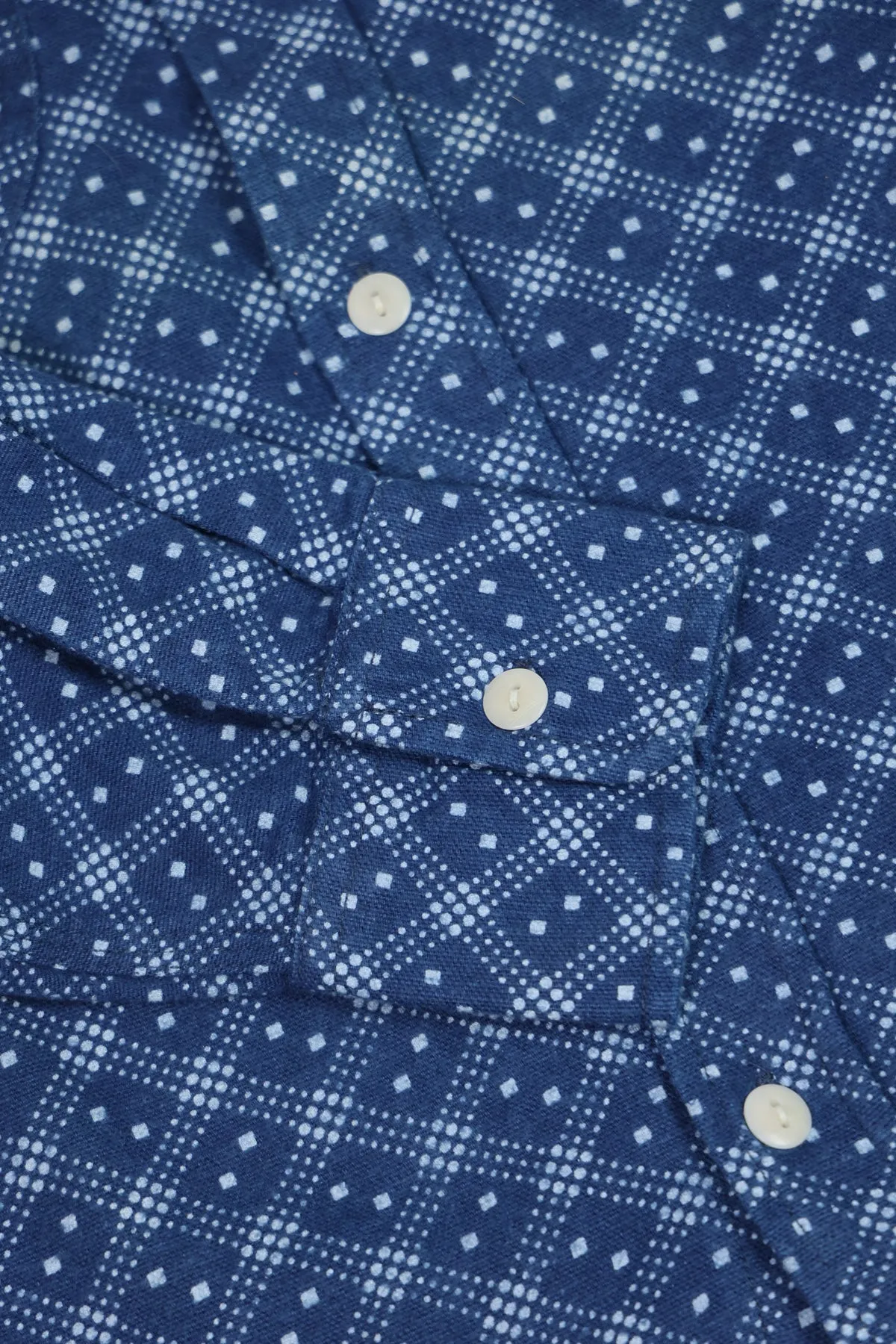 Indigo Discharge Diamond Flannel Workshirt - Indigo sold by Canoe Club product image thumbnail 4