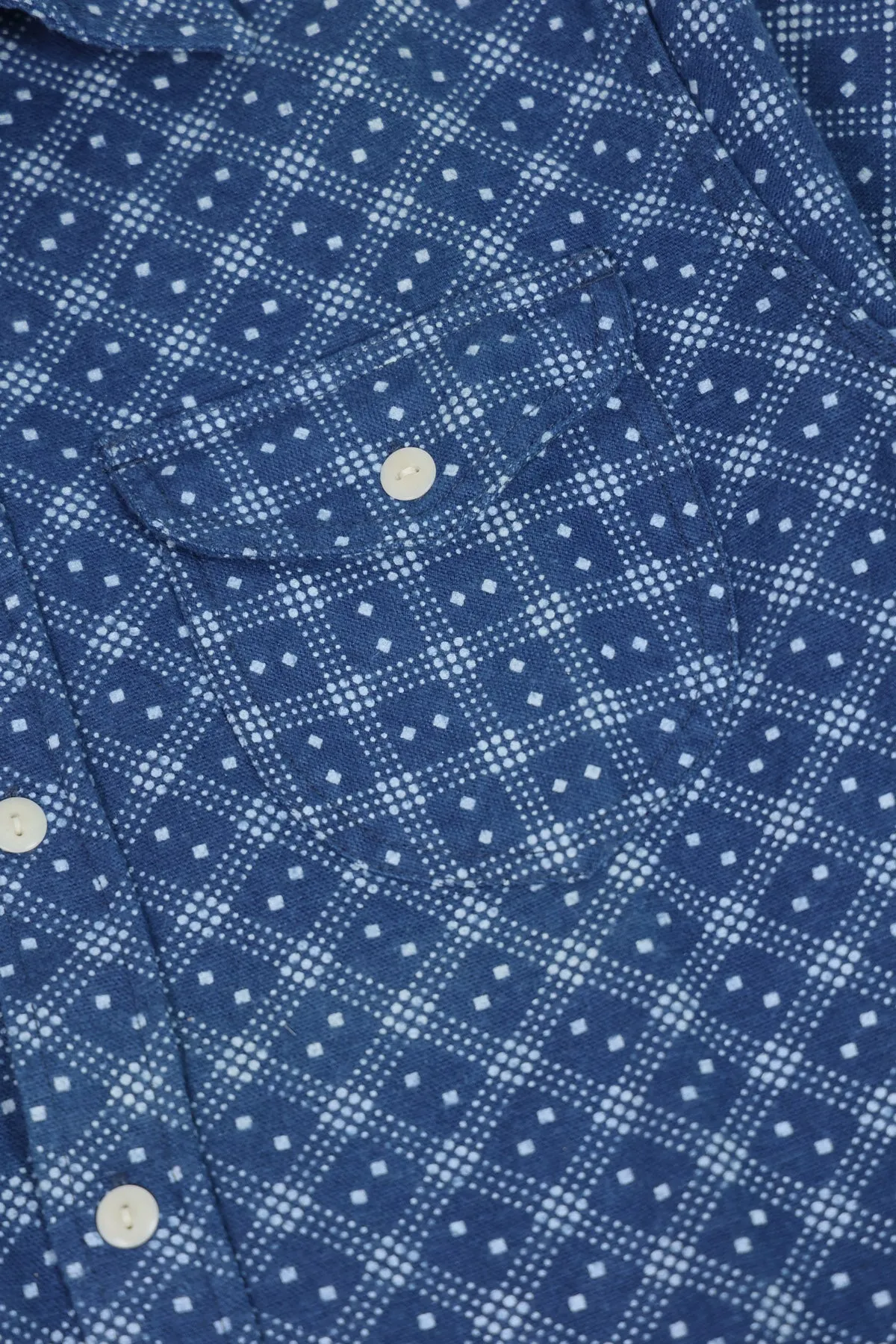 Indigo Discharge Diamond Flannel Workshirt - Indigo sold by Canoe Club product image thumbnail 3