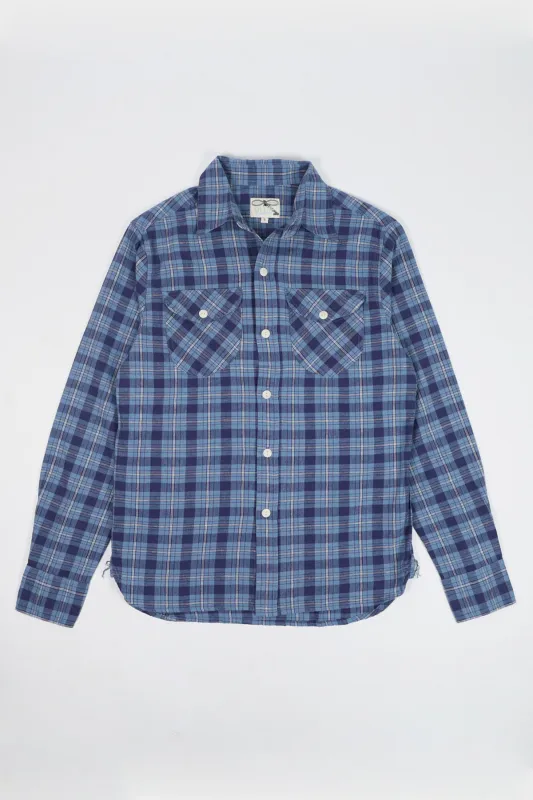 Cotton/Linen Hometeam Plaid Workshirt - Indigo made by Wythe NY