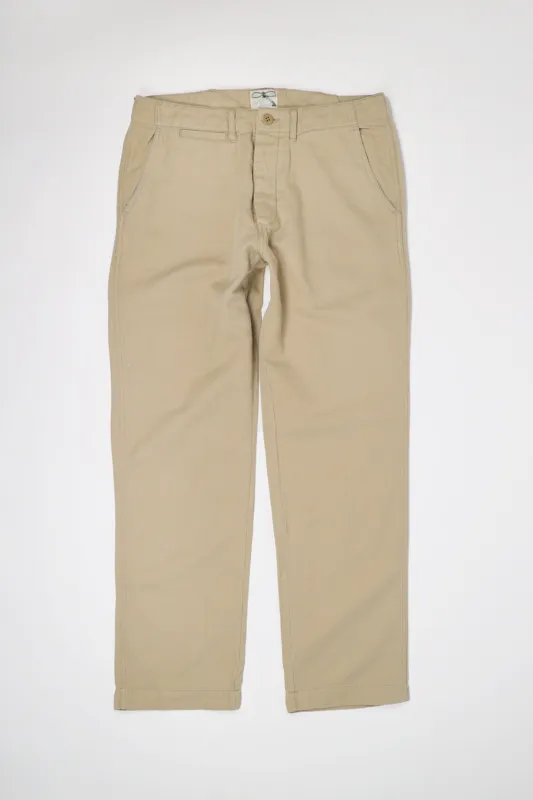 Flat Front Slub Cotton/Linen Twill Chinos - Camp Khaki made by Wythe NY