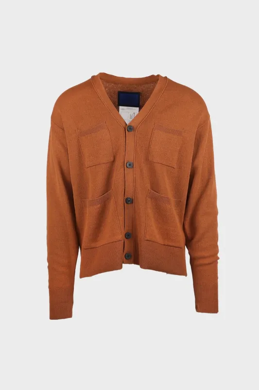 Cotton Nylon V-Neck Cardigan - Camel made by Document
