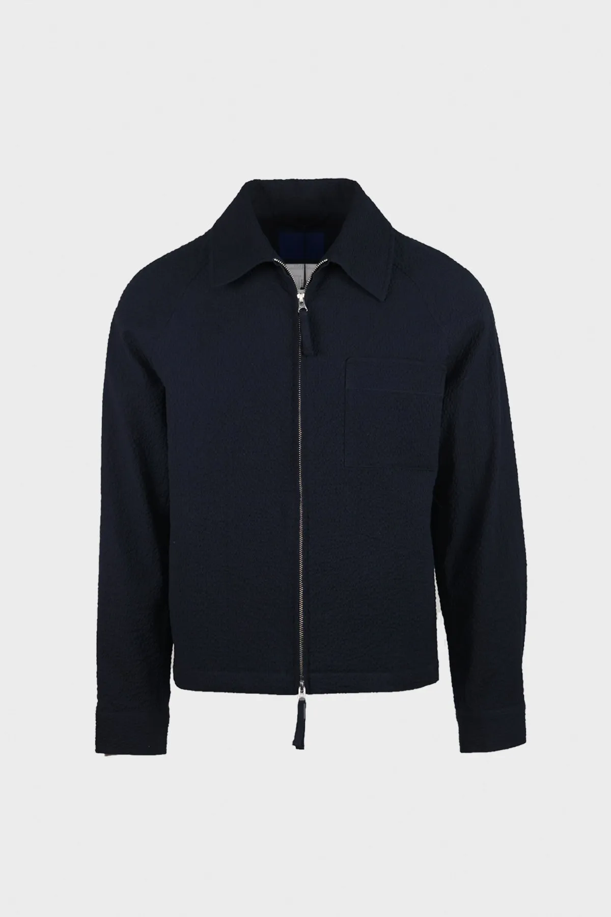 Stretch Seersucker Zip Up Jacket - Dark Navy sold by Canoe Club