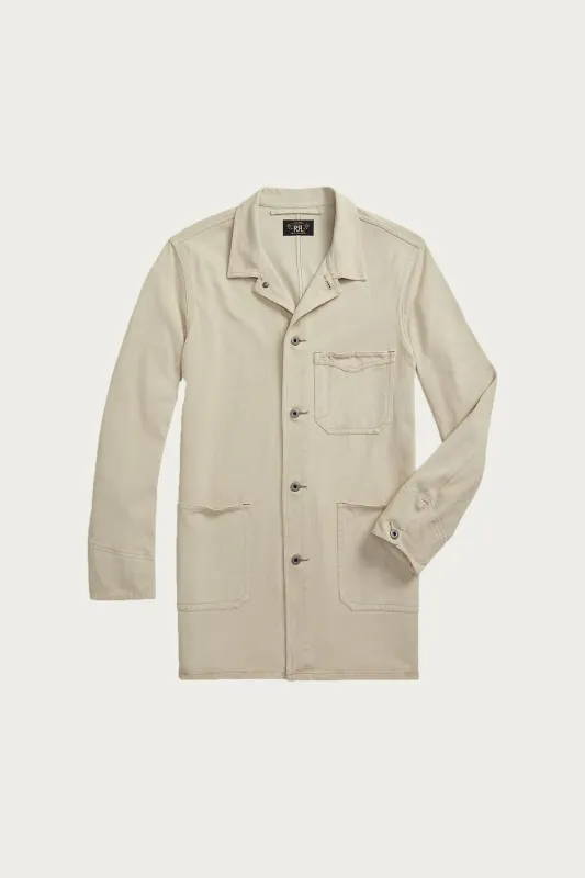 Garment-Dyed Knit Herringbone Shop Coat - Stone sold by Canoe Club