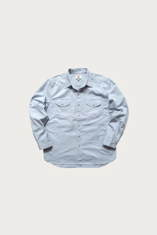 Cotton HBT Officer's Shirt - Faded French Blue made by Wythe NY