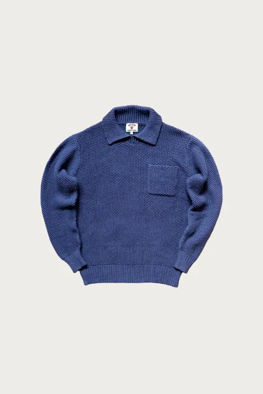 Moss Stitch Polo Sweater - Navy made by Canoe Club