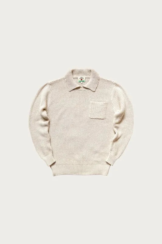 Moss Stitch Polo Sweater - Buttermilk made by Wythe NY
