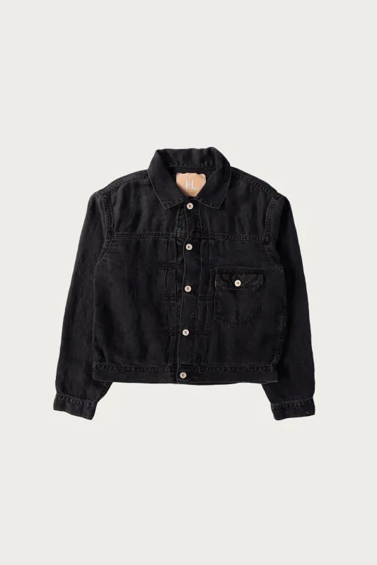 Linen Denim XX Jacket - Black Vintage Worn made by Herill