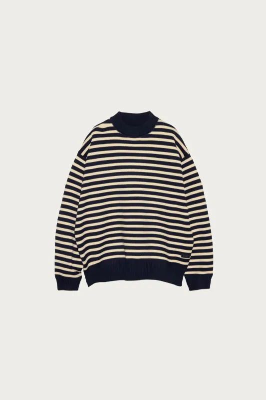 Mock Neck Stripe Sweater - Navy made by Nanamica