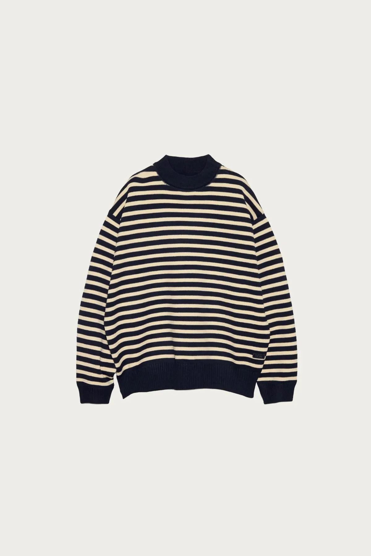 Mock Neck Stripe Sweater - Navy sold by Canoe Club