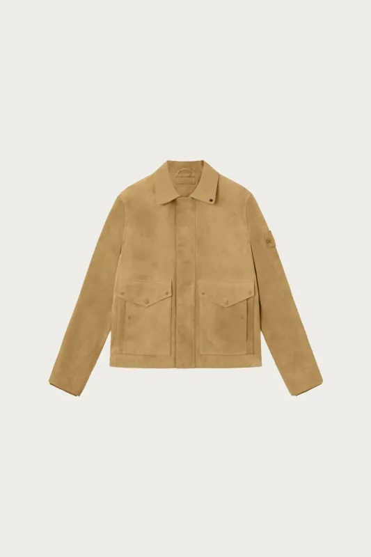 Split Leather Stand Collar Jacket - Dark Beige made by Stone Island
