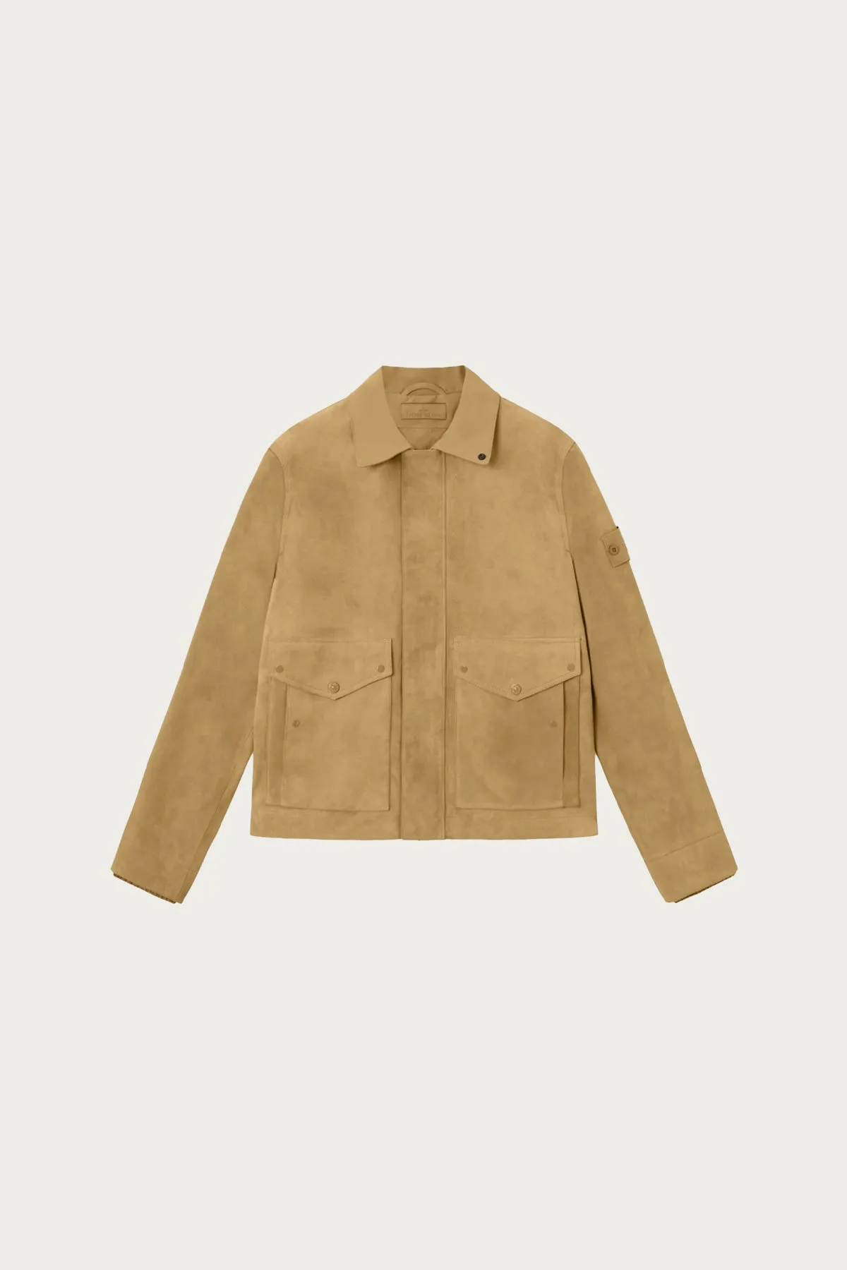 Split Leather Stand Collar Jacket - Dark Beige sold by Canoe Club