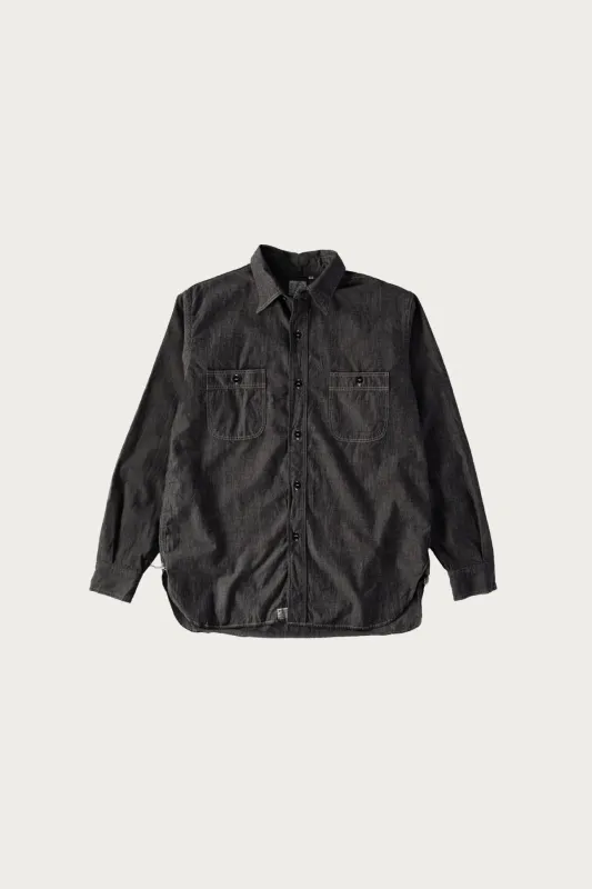 Relax Fit Stripe Chambray Work Shirt - Black made by orSlow