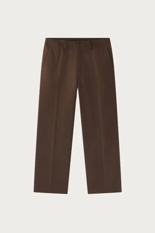 Cotton Linen Flat Front Pant - Brown made by Canoe Club