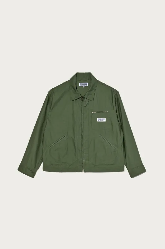 Short Jacket - Olive Cotton Reversed Sateen made by Canoe Club