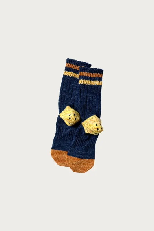 60 Yarns Grandrelle IVY RAINBOWY HAPPY Heel-Hold Socks - Navy made by Kapital