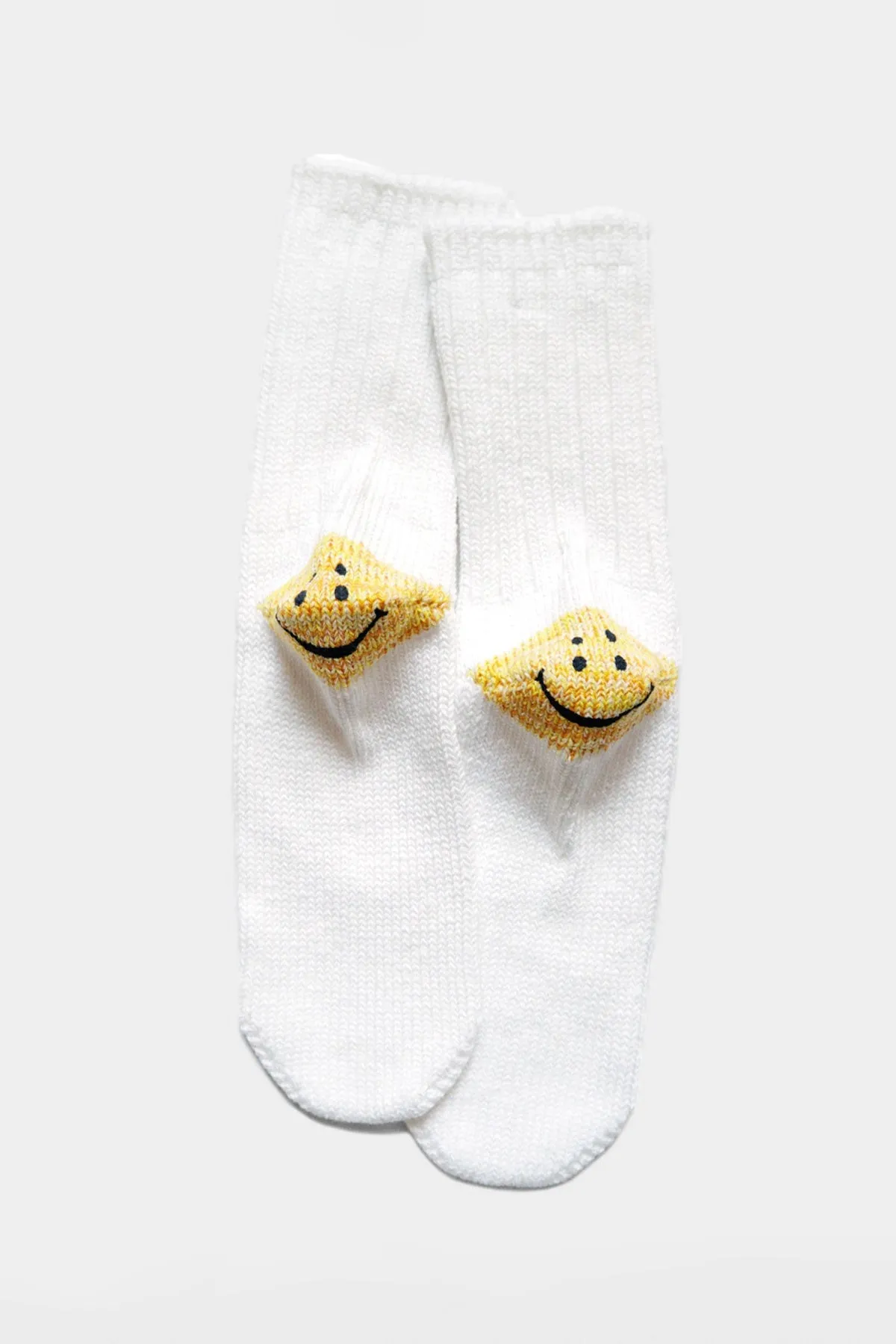 56 Yarns 3x1 Rib RAINBOWY HAPPY HEEL Socks - White sold by Canoe Club
